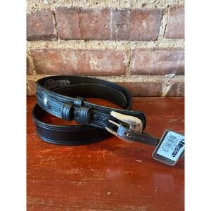 Nocona vintage black leather belt with silver buckle NOS  34” removable buckle